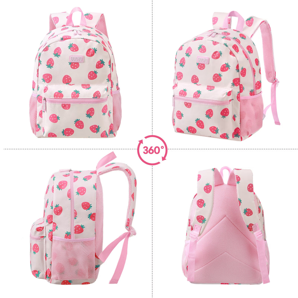 Kids Backpack for Girls, Waterproof Teens Bookbag Cute School Backpacks, Strawberry Pattern