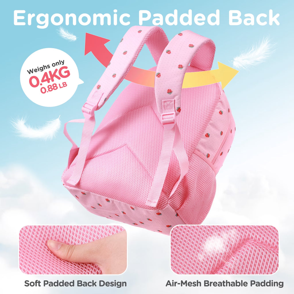 Kids Backpack for Girls, Waterproof Teens Bookbag Cute School Backpacks, Pink Strawberry Pattern