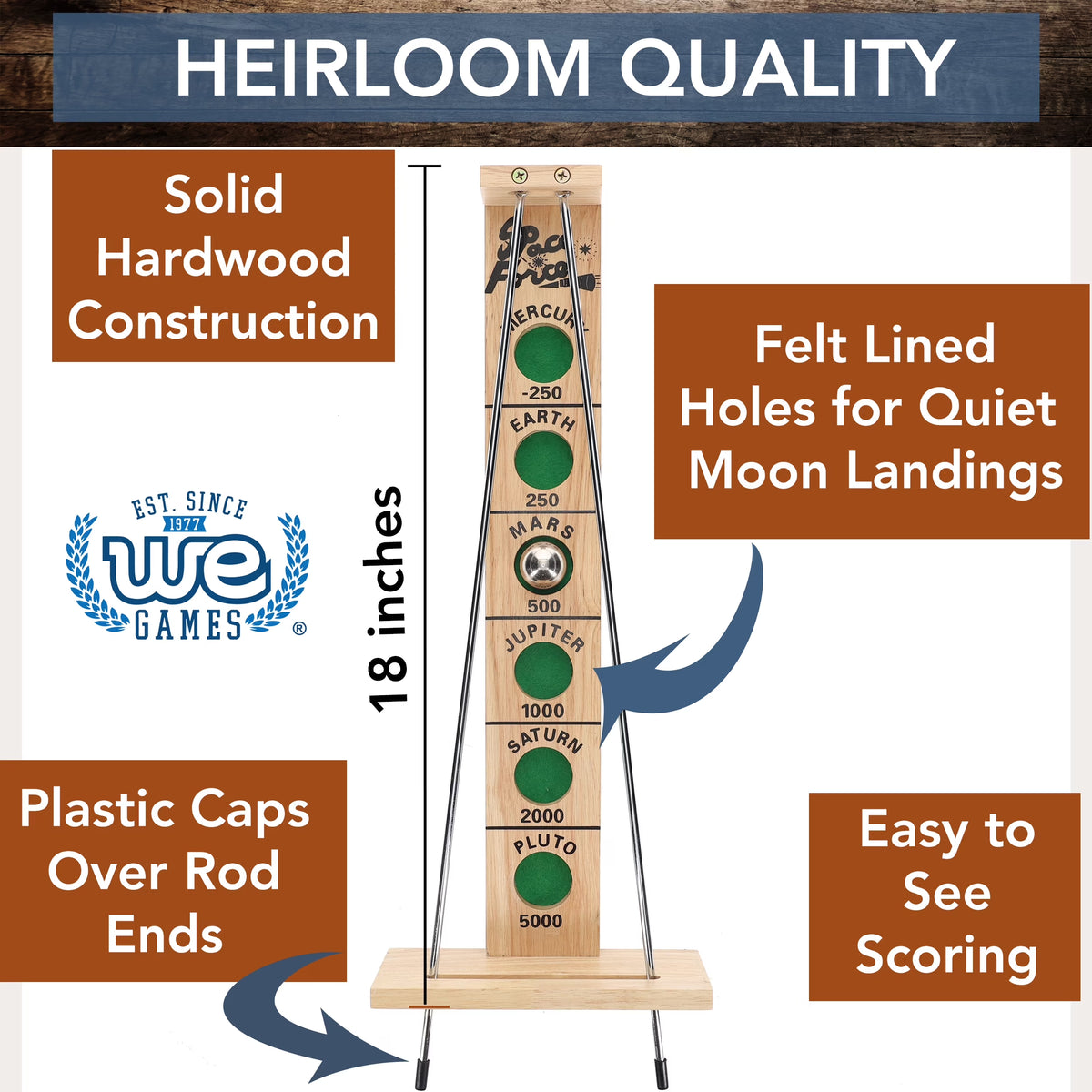 Shoot the Moon, Solid Natural Wood Rolling Ball Game for Family Game Night, 18 Inches
