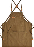 Canvas Aprons for Men Women, Heavy Duty BBQ Apron with Pockets | 100% Cotton Canvas, 16Oz Adjustable Cross Back Apron with Hardware Buckle, 32" X 27" Full Coverage, for Kitchen Grilling