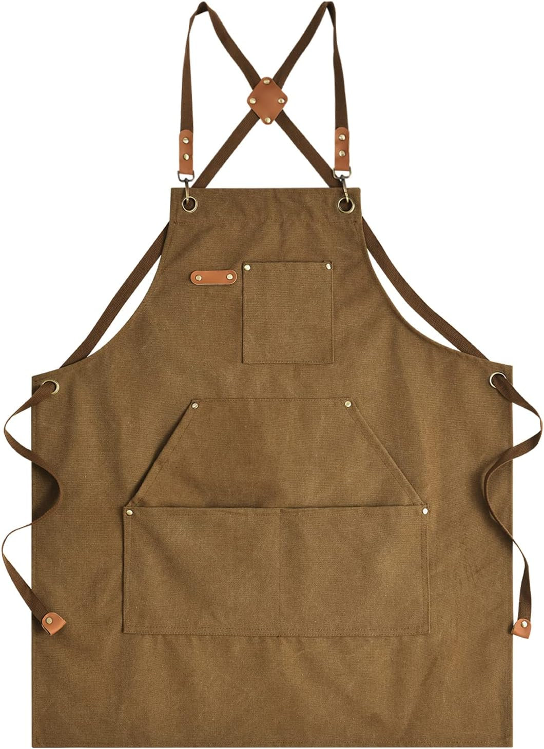 Canvas Aprons for Men Women, Heavy Duty BBQ Apron with Pockets | 100% Cotton Canvas, 16Oz Adjustable Cross Back Apron with Hardware Buckle, 32" X 27" Full Coverage, for Kitchen Grilling
