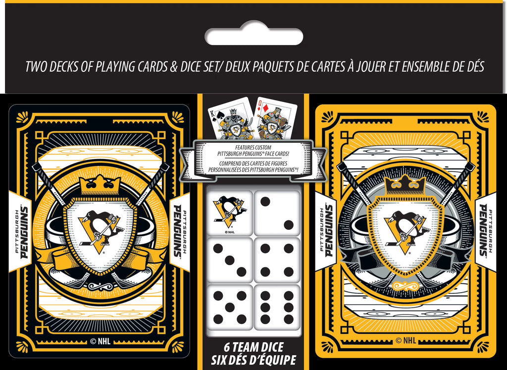 Officially Licensed NHL Pittsburgh Penguins 2-Pack Playing Cards & Dice Set for Adults