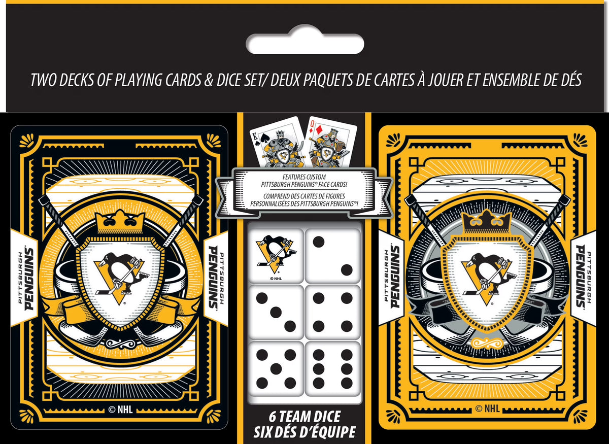 Officially Licensed NHL Pittsburgh Penguins 2-Pack Playing Cards & Dice Set for Adults