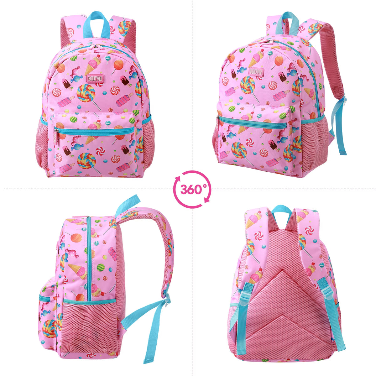 Kids Backpack for Girls, Waterproof Teens Bookbag Cute School Backpacks, Candy Pattern