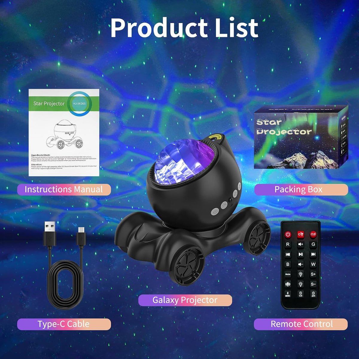 Galaxy Projector Night Light, Star Bluetooth Speaker, Solid Black | 33 Dynamic Light Effects, 8 Soothing White Noises, Remote Timer, 360° Adjustable Projection Angle, Ideal Gift, Home Decor