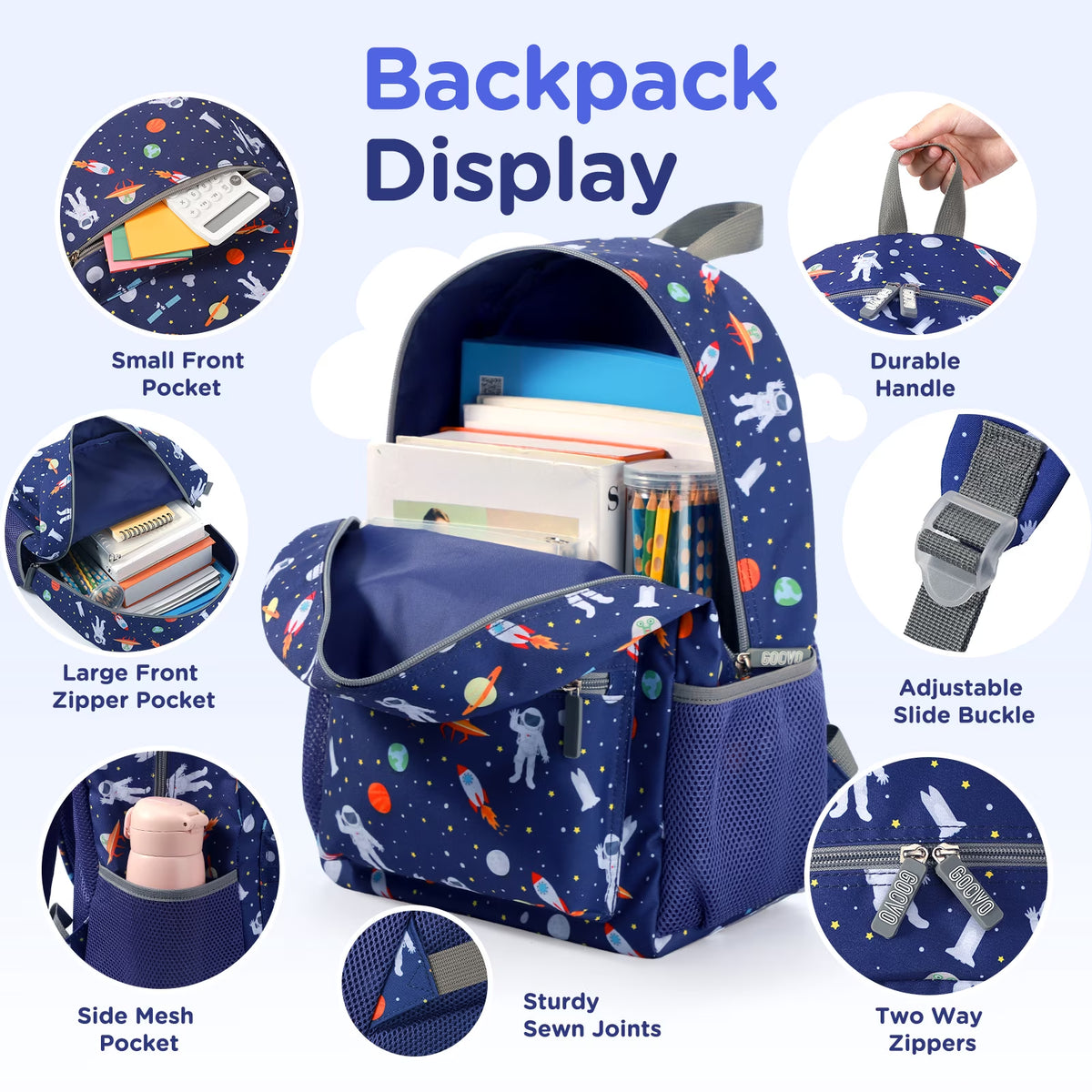 Kids Backpack for Boys, Space Waterproof Toddler Bookbag for Kids School Backpacks