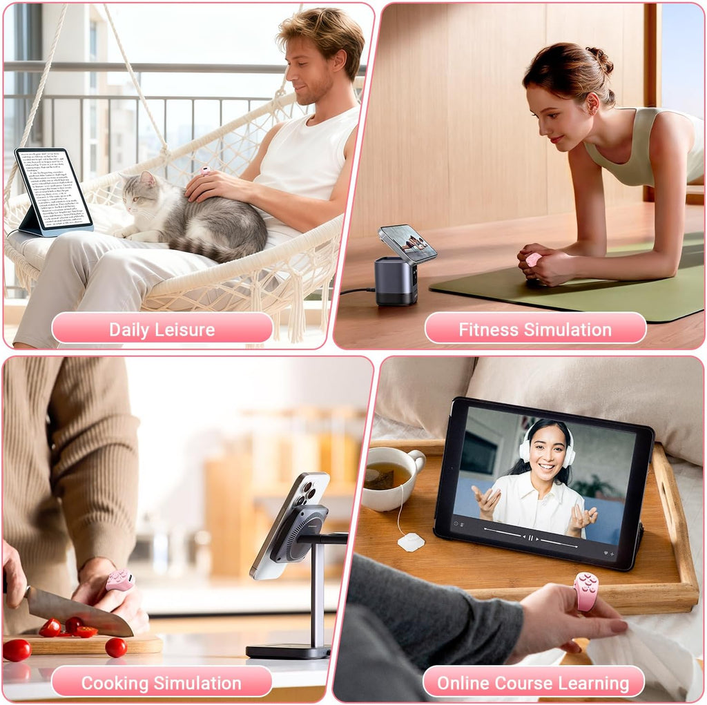 Tiktok Scrolling Ring Remote Control, Page Turner for Ipad Iphone Tablets | Wireless Camera Remote, Bluetooth Scrolling Ring for Tiktok Youtube Instagram Ios Android, Ergonomic Flexible Ring (Pink)