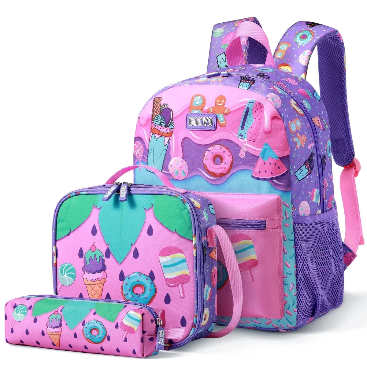 Kids Backpack for Girls, Waterproof Teens Bookbag Cute School Backpacks, Students Bookbag Set with Lunch Box(Donut)