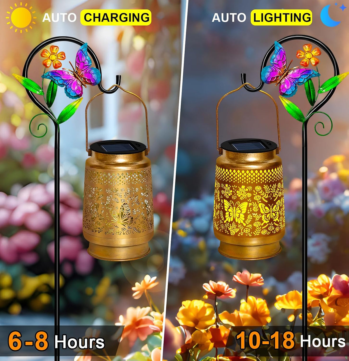 2 Packs Butterfly Solar Lanterns Outdoor Waterproof with Shepherd Hook | Butterfly Garden Decor,Christmas Birthday Gifts for Women Mom,Hanging Solar Lights Decorative for Patio,Porch