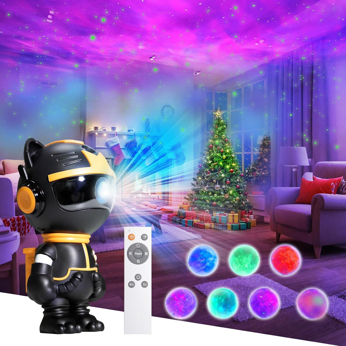 Galaxy Projector for Bedroom, 8 Colors Northern Lights Projector, Robot Astronaut Star Projector with Remote Control, Nebula Ceiling Night Light for Kids Room Decor