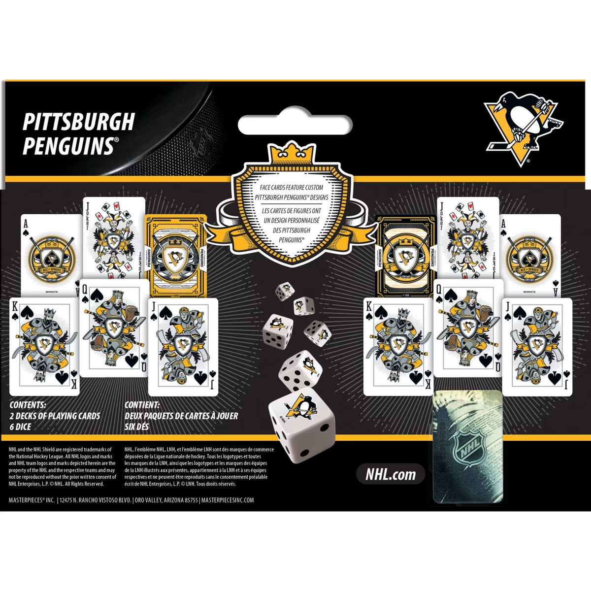 Officially Licensed NHL Pittsburgh Penguins 2-Pack Playing Cards & Dice Set for Adults