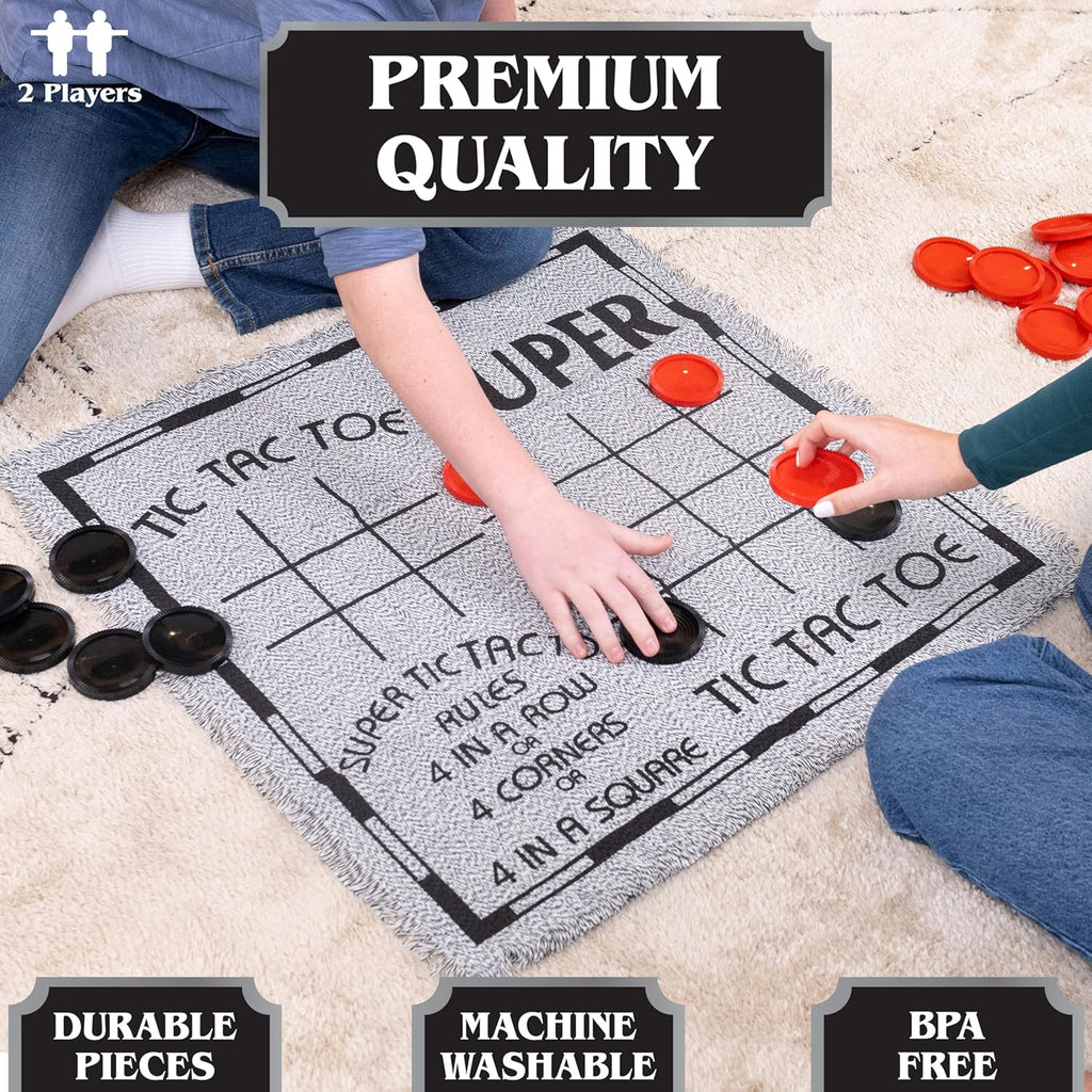 Giant Checkers Set - 3-In-1 with Reversible Mat - Ages 6+ | 28 in Play Surface, 25 Jumbo Pieces, Plastic Construction, Includes Storage Bag, 2 Player Game, 26 X 26 in Board
