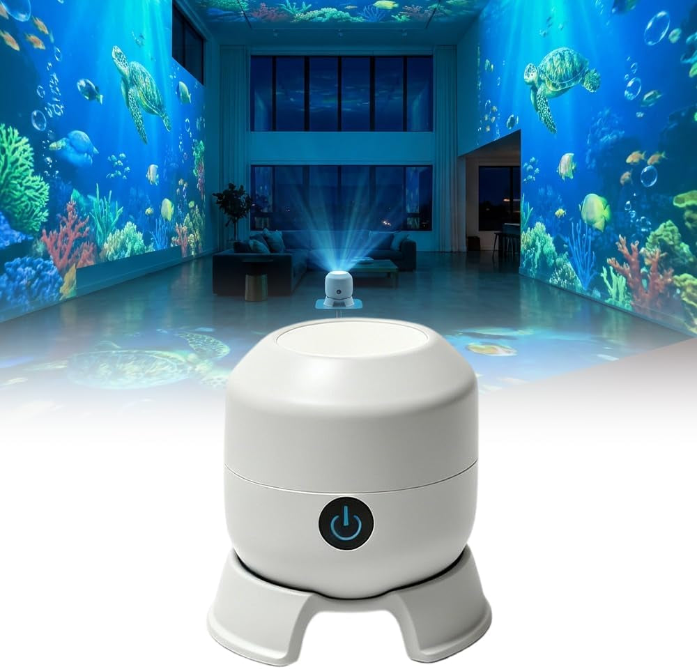 Dynamic Rotating LED Projector Light, 360° Rotating Ocean Wave Night Projection Night Light, Multi-Angle Projection Base, for Meditation, Bedroom, Home Theater (Ocean)