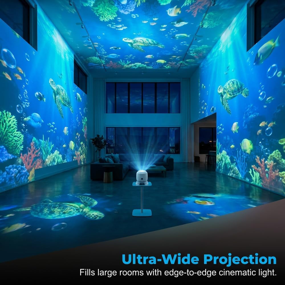 Dynamic Rotating LED Projector Light, 360° Rotating Ocean Wave Night Projection Night Light, Multi-Angle Projection Base, for Meditation, Bedroom, Home Theater (Ocean)
