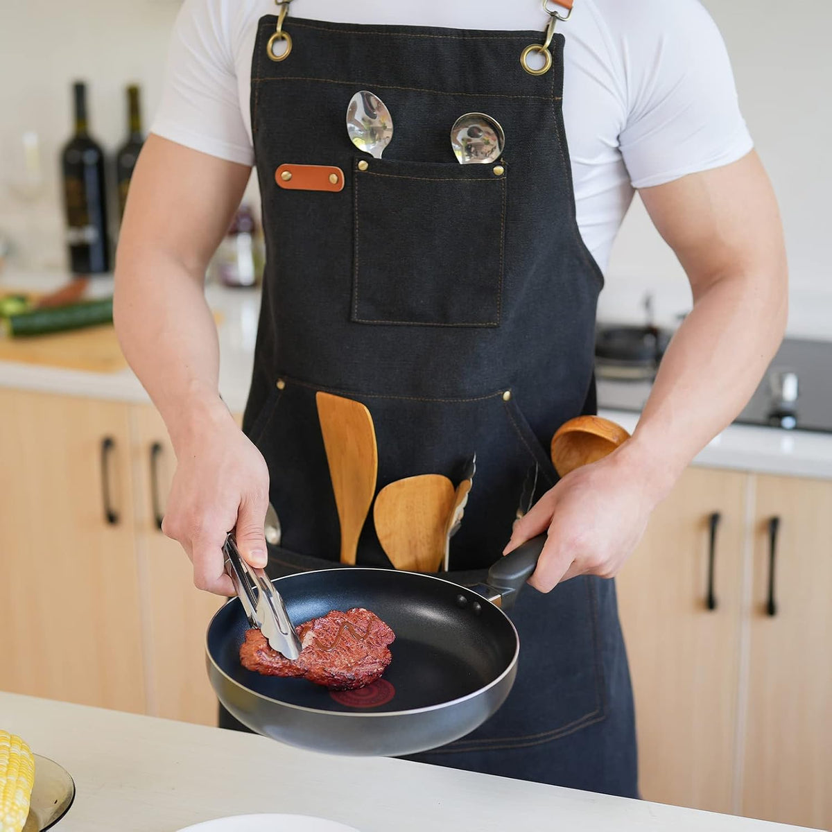 Canvas Aprons for Men Women, Heavy Duty BBQ Apron with Pockets | 100% Cotton Canvas, 16Oz Adjustable Cross Back Apron with Hardware Buckle, 32" X 27" Full Coverage, for Kitchen Grilling