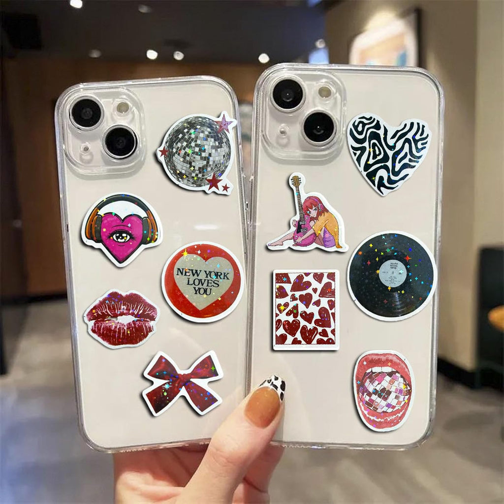 100Pcs Aesthetic Downtown Girls Stickers Pack, Aesthetic Holographic Stickers, Vinyl Waterproof Glitter Sticker, Cool Trendy Y2K Retro Sticker for Water Bottle Laptop Skateboard Party Supplies