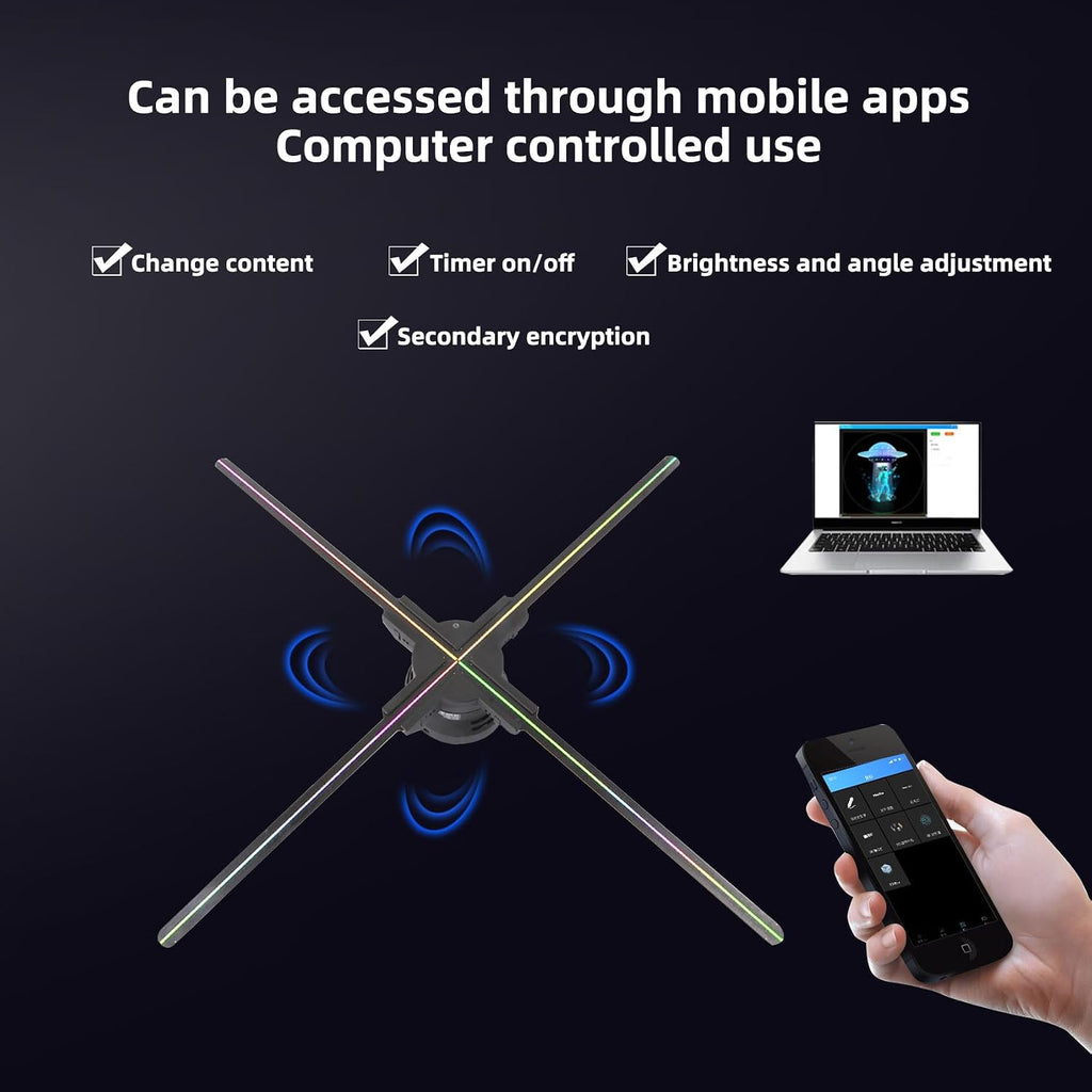 22 in 3D Hologram Fan with Wifi App and Remote & 1500 Videos | HD Holographic Projection 672 Leds,Bluetooth Audio,App Control,Display for Shops,Events,Bars,Offices,Halloween and Christmas