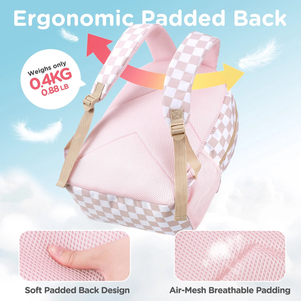 Kids Backpack for Girls, Waterproof Teens Bookbag Cute School Backpacks, Checkered Pattern