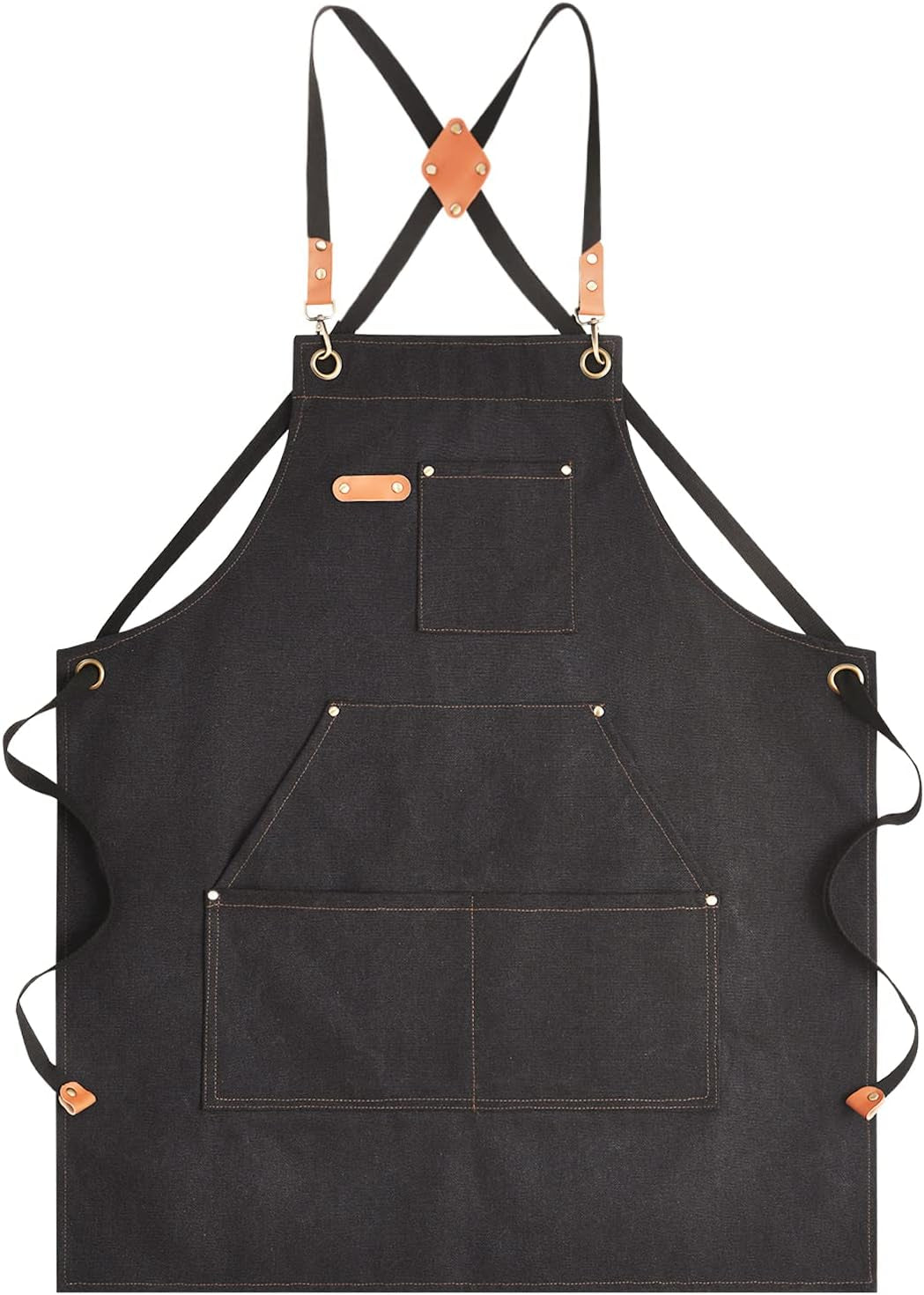 Canvas Aprons for Men Women, Heavy Duty BBQ Apron with Pockets | 100% Cotton Canvas, 16Oz Adjustable Cross Back Apron with Hardware Buckle, 32" X 27" Full Coverage, for Kitchen Grilling