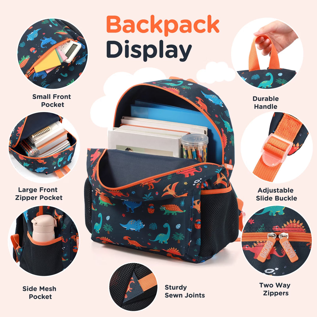 Kids Backpack for Boys, Dinosaur Waterproof Toddler Bookbag for Kids School Backpacks