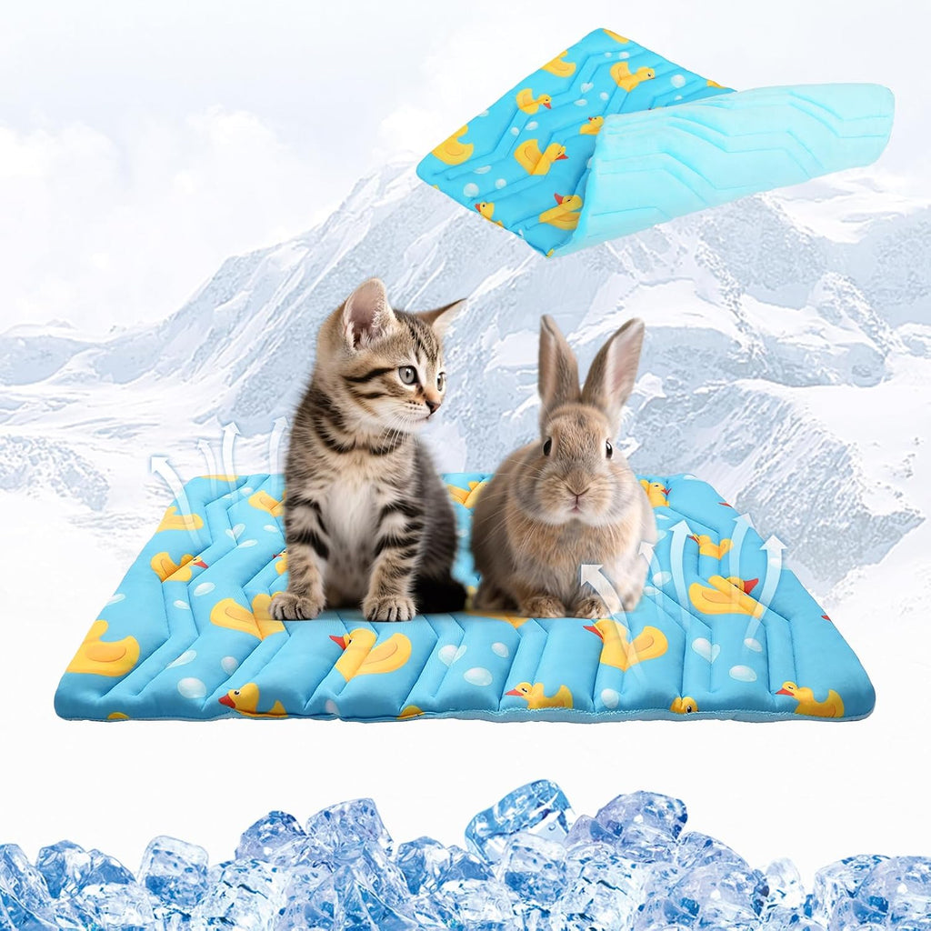 Cat Cooling Mat, Upgraded Two Sided Cooling Pad for Cats Puppy Small Animals, Rabbit Bunny Guniea Pig Keep Cool in Summer, Washable Waterproof for Crate Sofa Bed, Blue Duck S
