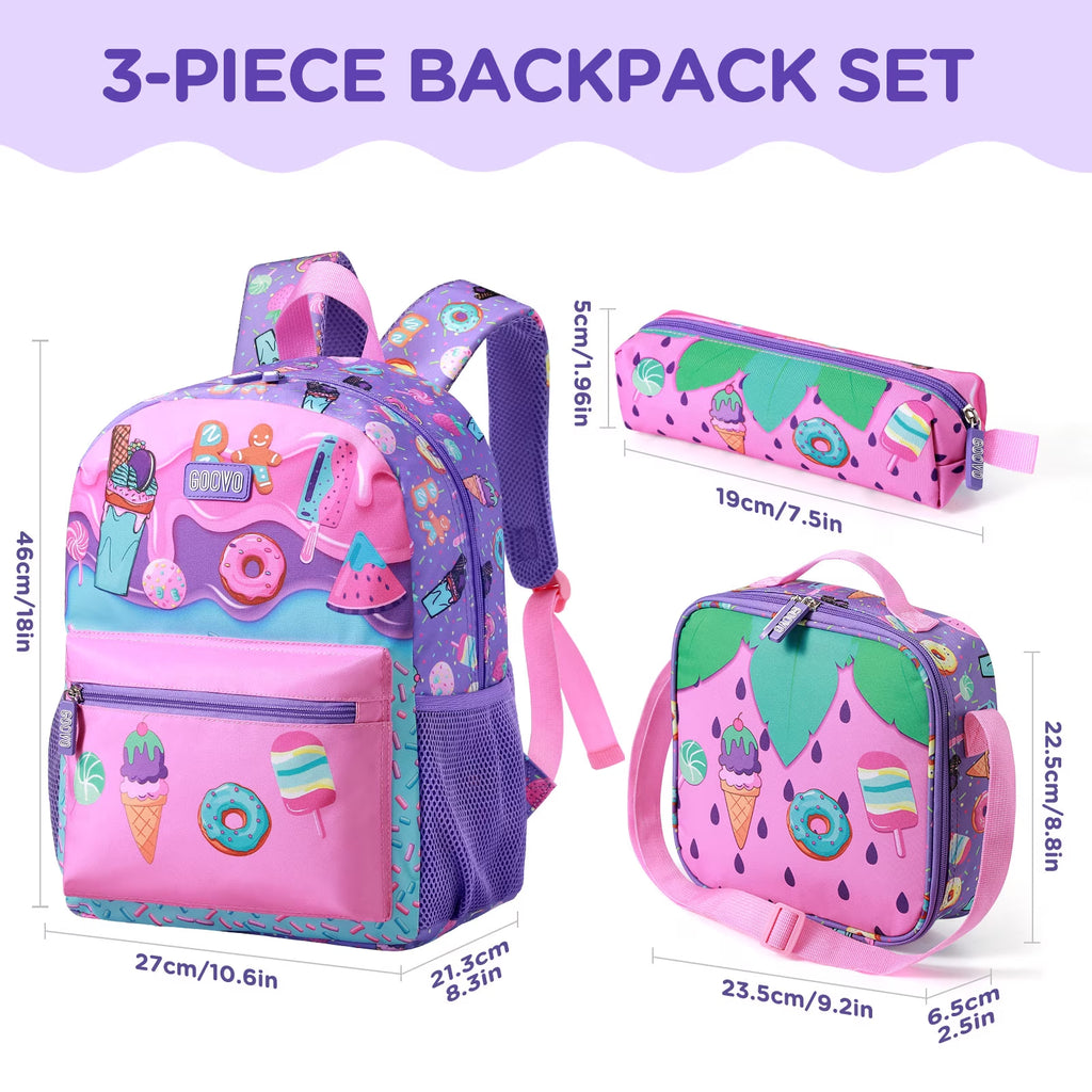 Kids Backpack for Girls, Waterproof Teens Bookbag Cute School Backpacks, Students Bookbag Set with Lunch Box(Donut)