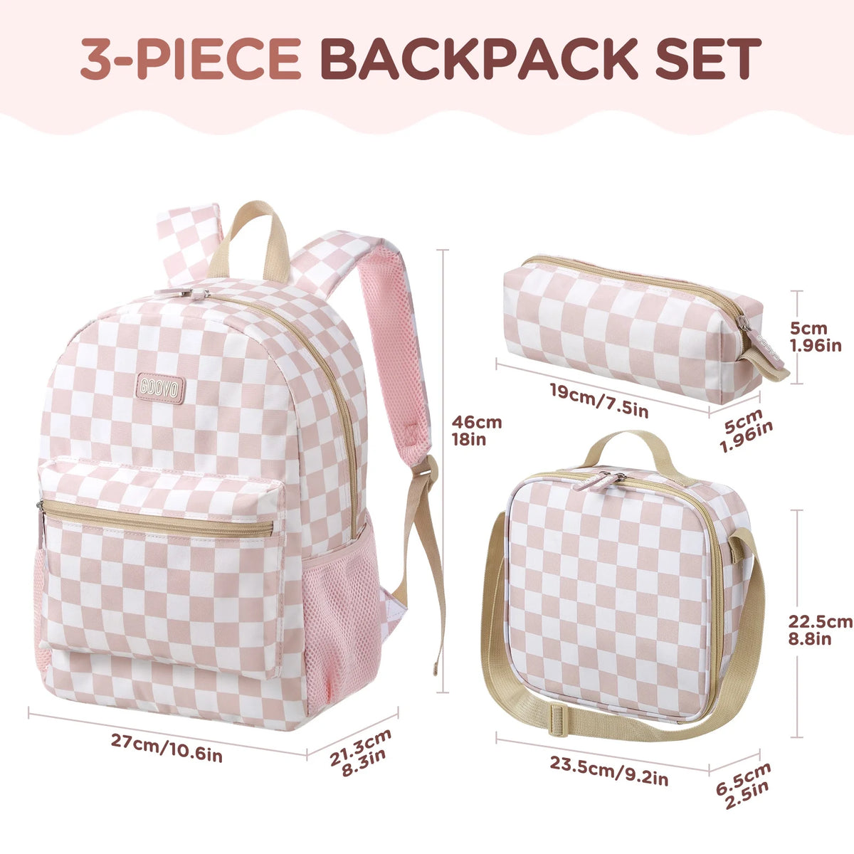 Kids Backpack for Girls, Waterproof Teens Bookbag Cute School Backpacks, Checkered Pattern