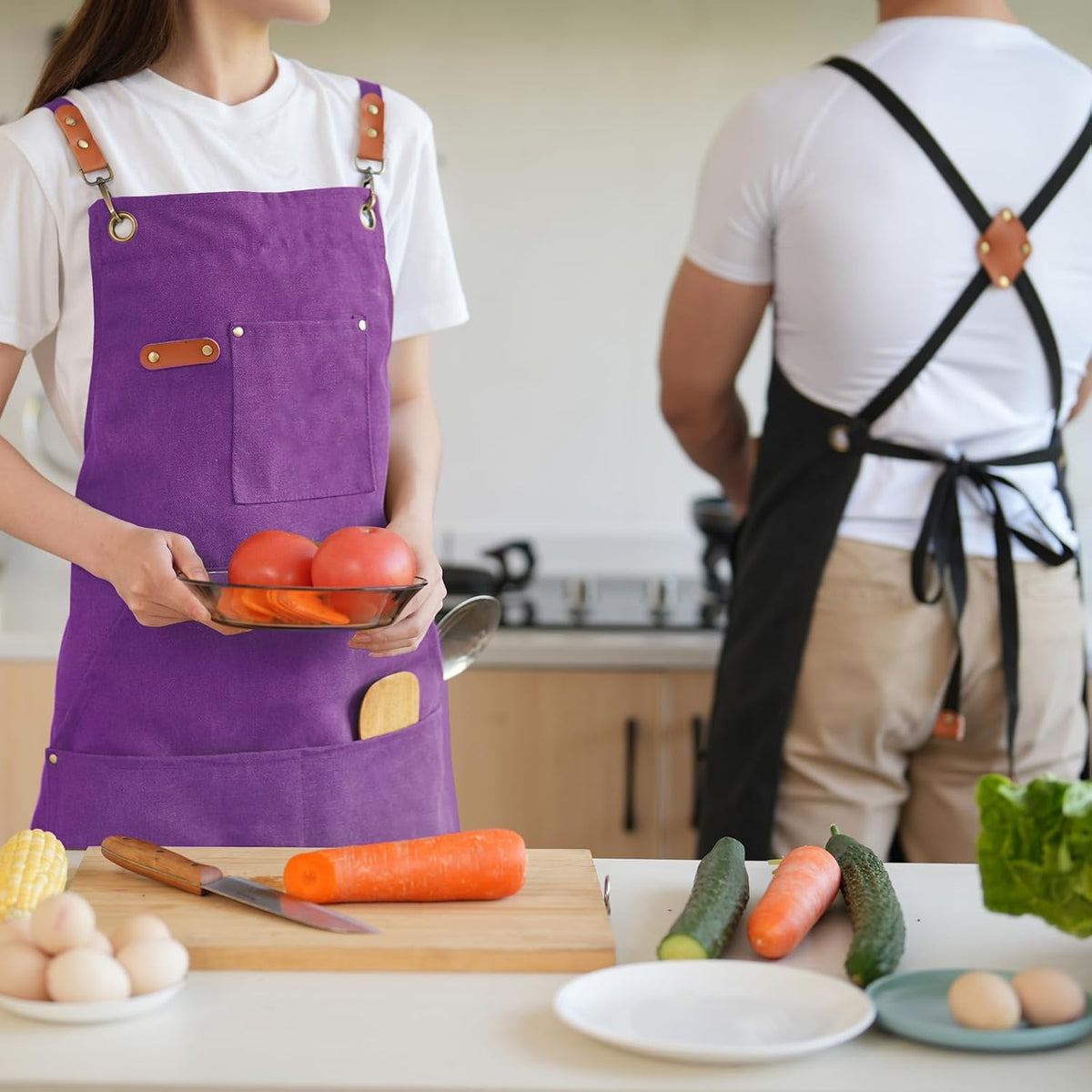 Canvas Aprons for Men Women, Heavy Duty BBQ Apron with Pockets | 100% Cotton Canvas, 16Oz Adjustable Cross Back Apron with Hardware Buckle, 32" X 27" Full Coverage, for Kitchen Grilling