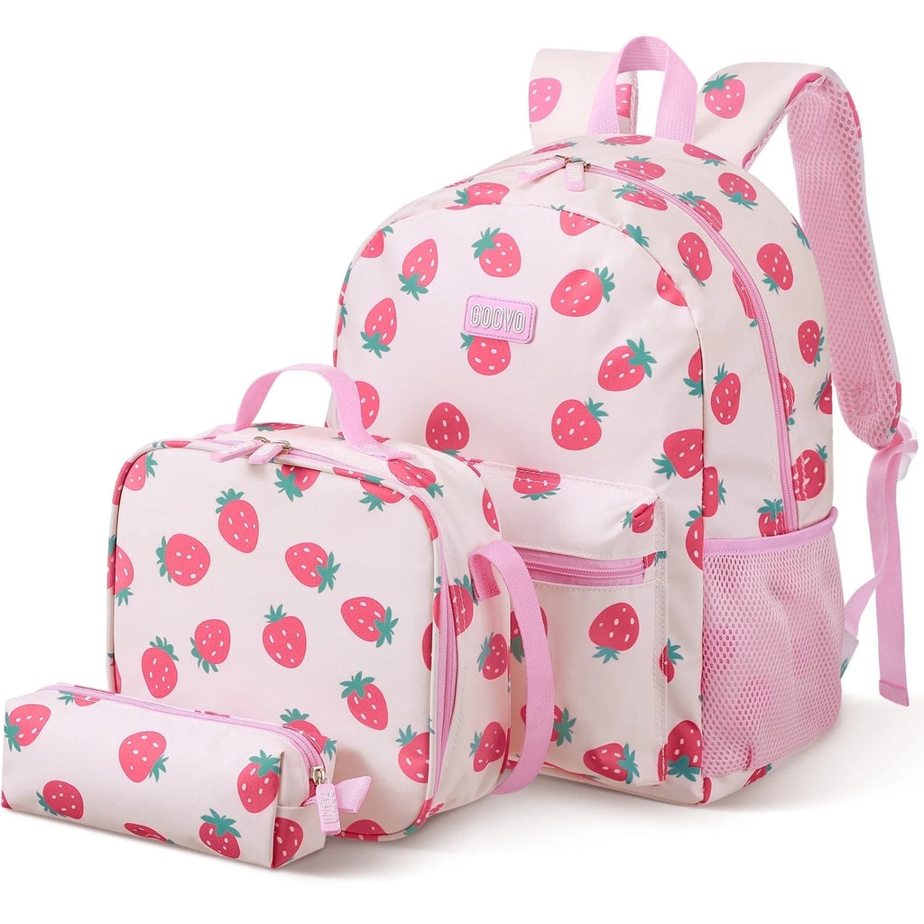 Kids Backpack for Girls, Waterproof Teens Bookbag Cute School Backpacks, Strawberry Pattern