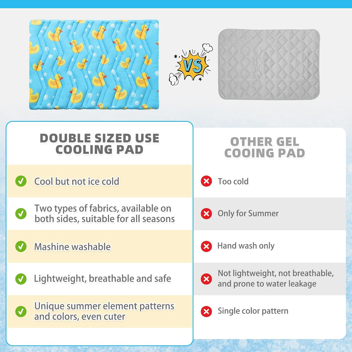 Cat Cooling Mat, Upgraded Two Sided Cooling Pad for Cats Puppy Small Animals, Rabbit Bunny Guniea Pig Keep Cool in Summer, Washable Waterproof for Crate Sofa Bed, Blue Duck S