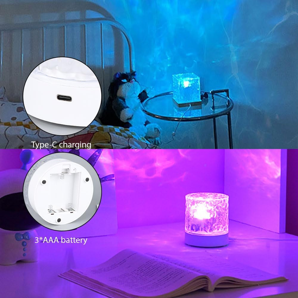 Cubic Ocean Wave Projector, 16 Colors Aurora, Remote | Water Ripple Effect, Touch Control, Ambient Night Light, for Bedroom, Kids Room, Room Decor, Ceiling Projection