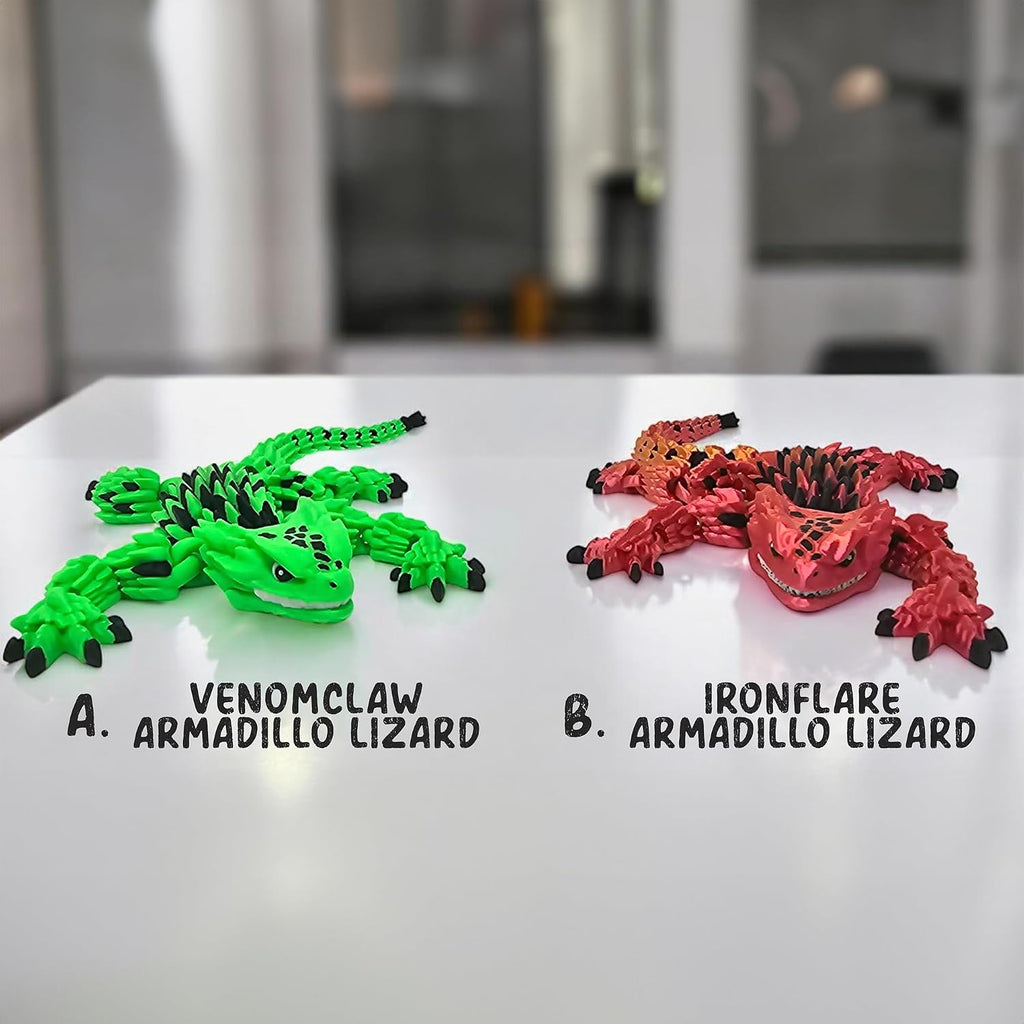 Stylish Articulated Armadillo Lizard - 3D Printed with Vibrant Hues, Calming Fidget Figurine for ADHD, Playful Reptile Model for Trendy Desks, Homes, Displays, Smooth Joint Movement (Green VENOMCLAW)