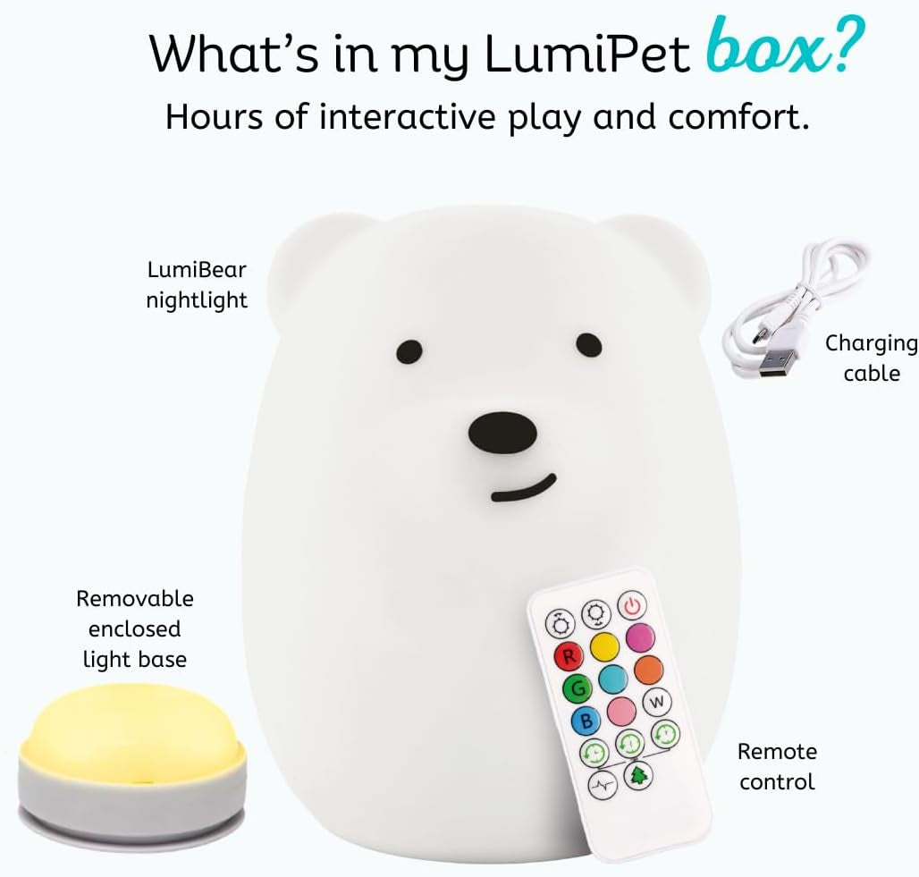Bear Squishy Night Light for Kids, Silicone Lamp with Remote | Tap Control | Rechargeable 9-Color Changing | Nursery Nightlight for Boys & Girls | Portable Animal Lamp | USB Cord Included