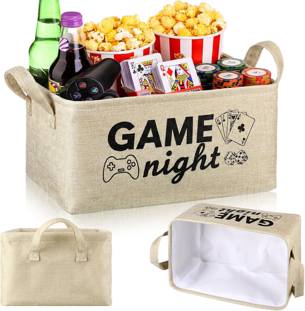 Game Night Snack Tray Game Night Gift Basket Dice and Poker Design Reusable Burlap Storage Organizer Basket for Fun Housewarming Gift for Families