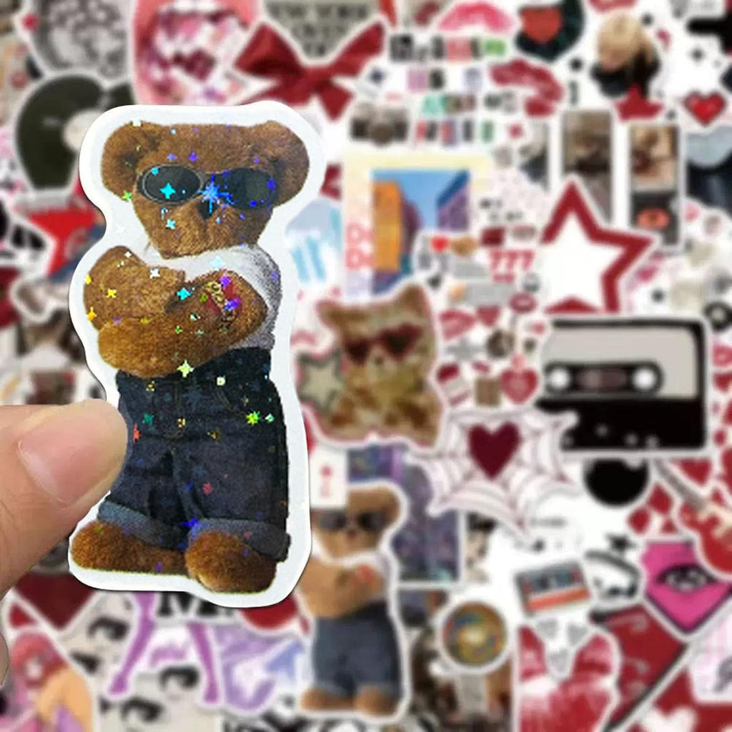 100Pcs Aesthetic Downtown Girls Stickers Pack, Aesthetic Holographic Stickers, Vinyl Waterproof Glitter Sticker, Cool Trendy Y2K Retro Sticker for Water Bottle Laptop Skateboard Party Supplies