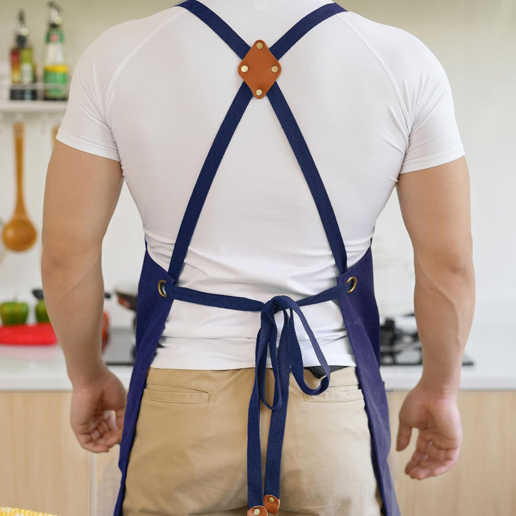 Canvas Aprons for Men Women, Heavy Duty BBQ Apron with Pockets | 100% Cotton Canvas, 16Oz Adjustable Cross Back Apron with Hardware Buckle, 32" X 27" Full Coverage, for Kitchen Grilling