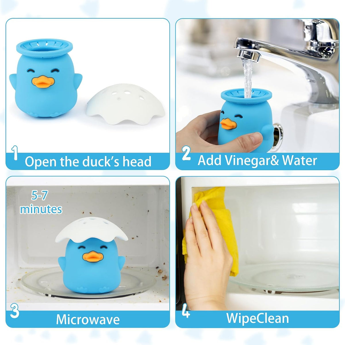 Microwave Steam Cleaner, Duck Microwave Cleaner for Inside, Blue | Just Add Vinegar and Water, Cut Cleaning Time by Half, Kitchen Gifts Accessories Gadgets