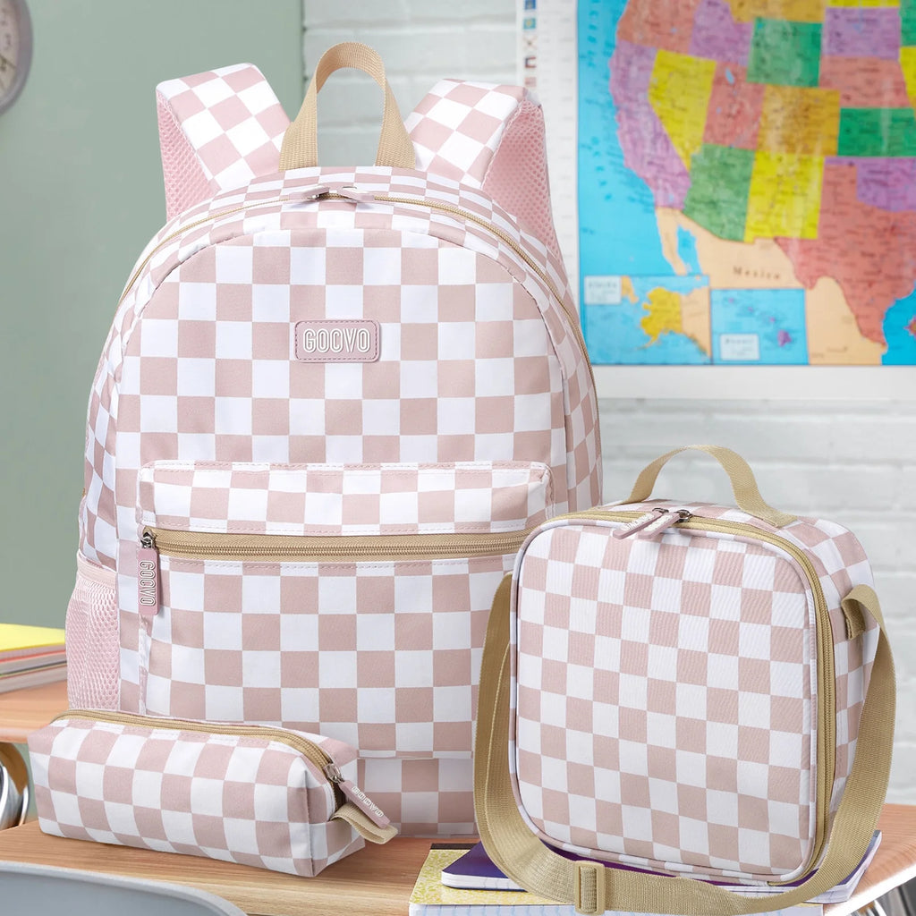 Kids Backpack for Girls, Waterproof Teens Bookbag Cute School Backpacks, Checkered Pattern
