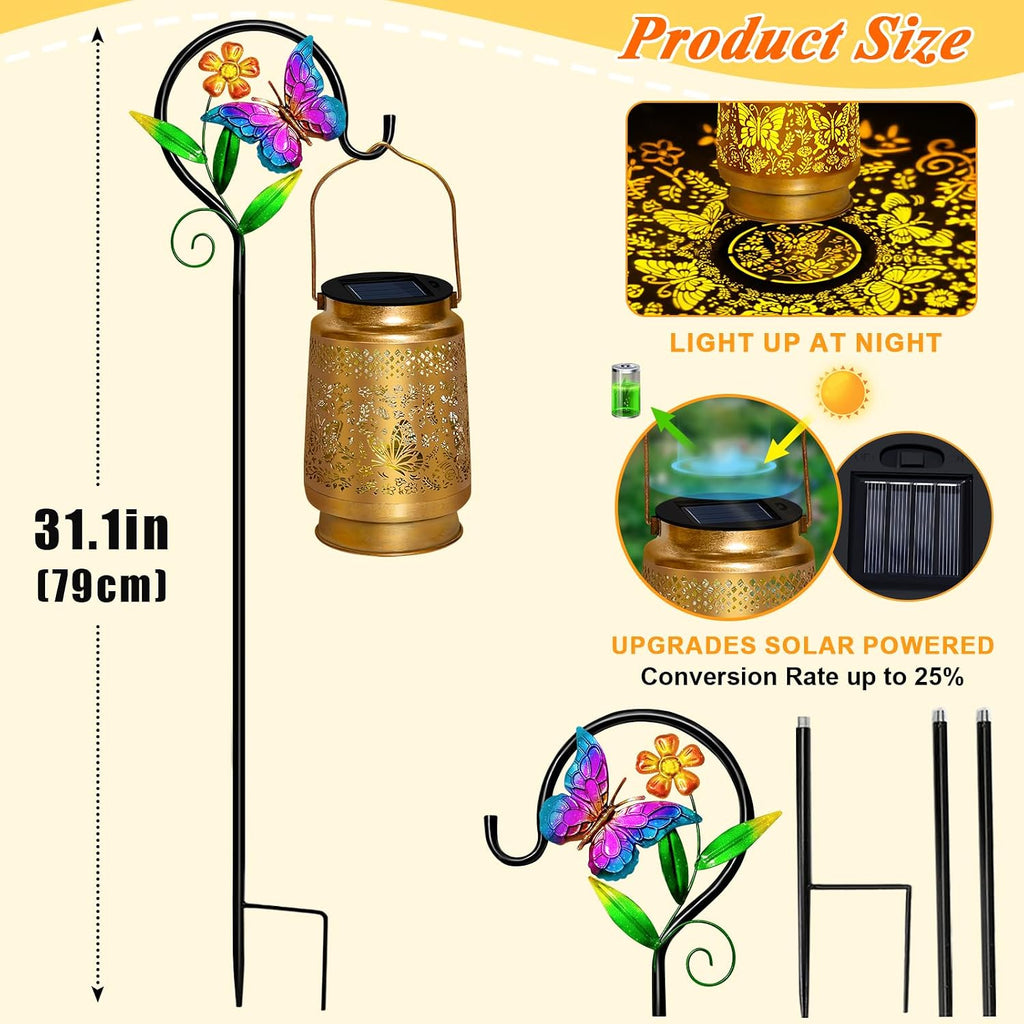 2 Packs Butterfly Solar Lanterns Outdoor Waterproof with Shepherd Hook | Butterfly Garden Decor,Christmas Birthday Gifts for Women Mom,Hanging Solar Lights Decorative for Patio,Porch
