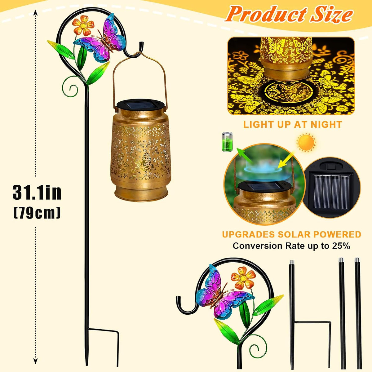 2 Packs Butterfly Solar Lanterns Outdoor Waterproof with Shepherd Hook | Butterfly Garden Decor,Christmas Birthday Gifts for Women Mom,Hanging Solar Lights Decorative for Patio,Porch