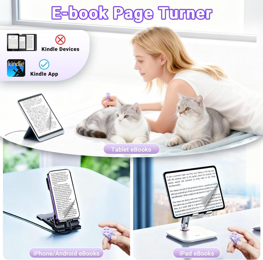 Tiktok Scrolling Ring Remote Control, Page Turner for Ipad Iphone Tablets | Wireless Camera Remote, Bluetooth Scrolling Ring for Tiktok Youtube Instagram Ios Android, Ergonomic Flexible Ring (Purple)