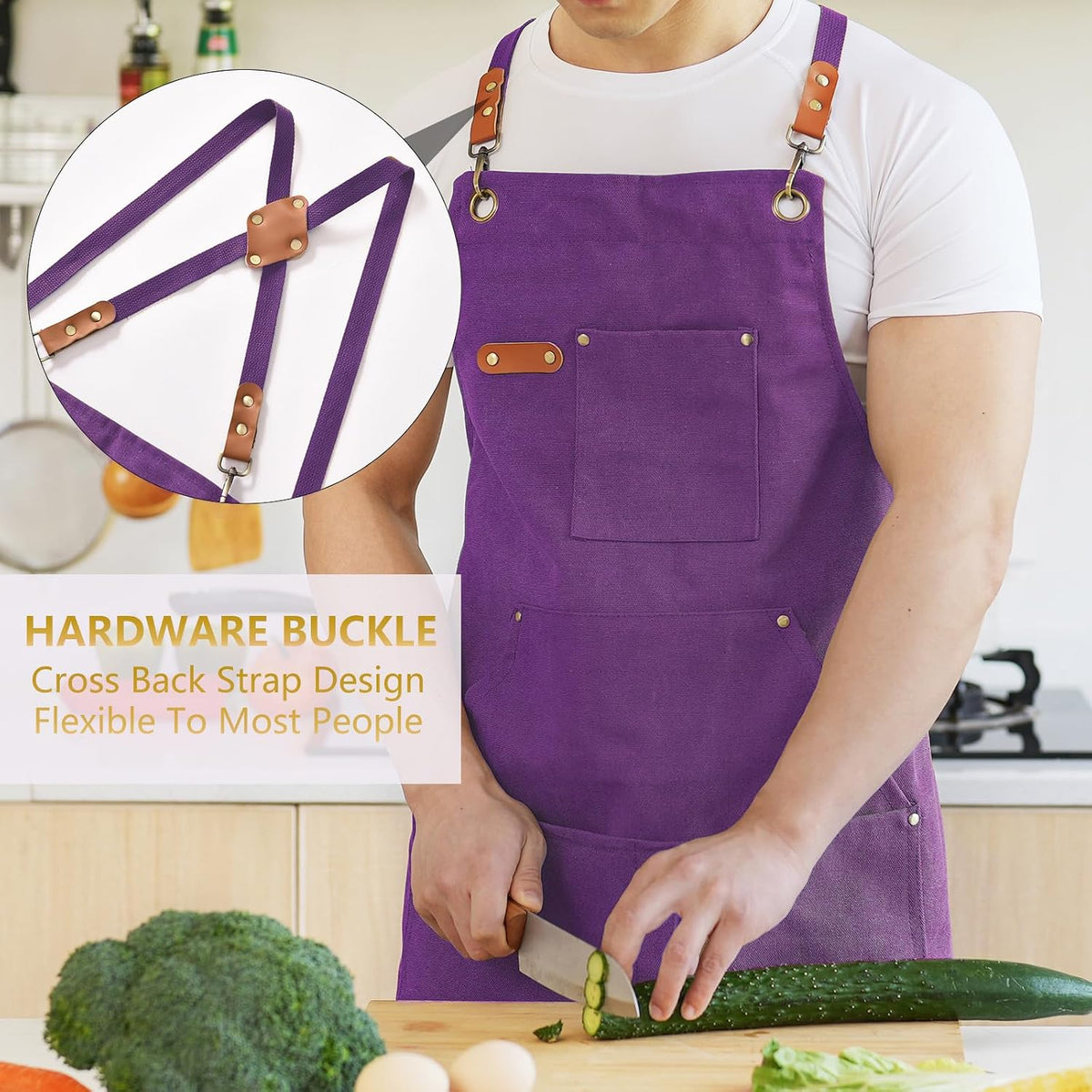 Canvas Aprons for Men Women, Heavy Duty BBQ Apron with Pockets | 100% Cotton Canvas, 16Oz Adjustable Cross Back Apron with Hardware Buckle, 32" X 27" Full Coverage, for Kitchen Grilling