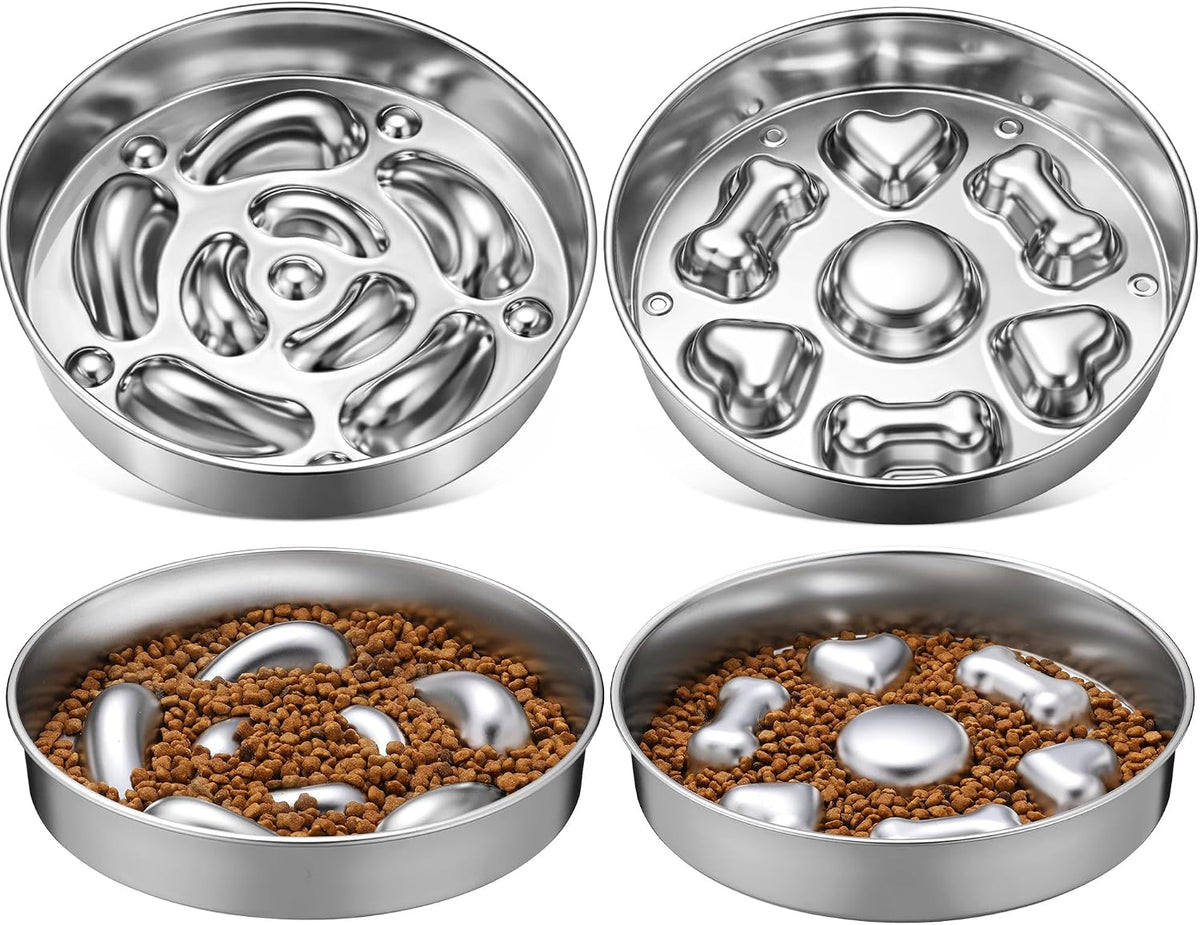 2 Pack Stainless Steel Slow Feeder Bowls for Dogs Cats, 3 Cups Heavy Duty Large Capacity Slow Feed, Durable Chew Proof Design for Fast Eaters, Anxiety Relief, Calm Feeding, Dishwasher Safe