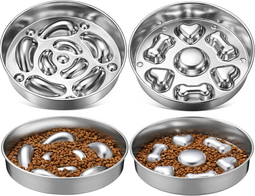 2 Pack Stainless Steel Slow Feeder Bowls for Dogs Cats, 3 Cups Heavy Duty Large Capacity Slow Feed, Durable Chew Proof Design for Fast Eaters, Anxiety Relief, Calm Feeding, Dishwasher Safe