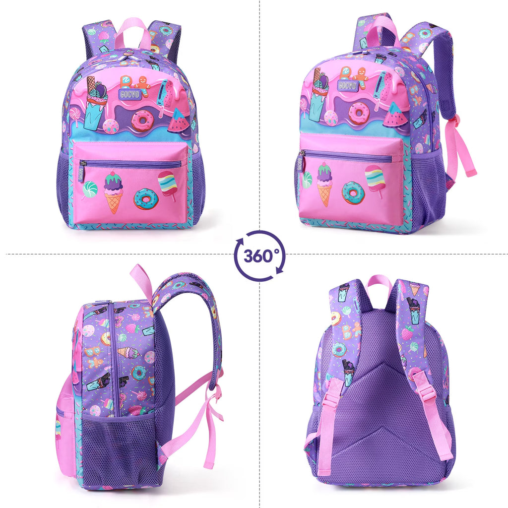 Kids Backpack for Girls, Waterproof Teens Bookbag Cute School Backpacks, Students Bookbag Set with Lunch Box(Donut)
