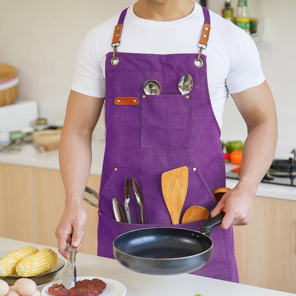 Canvas Aprons for Men Women, Heavy Duty BBQ Apron with Pockets | 100% Cotton Canvas, 16Oz Adjustable Cross Back Apron with Hardware Buckle, 32" X 27" Full Coverage, for Kitchen Grilling