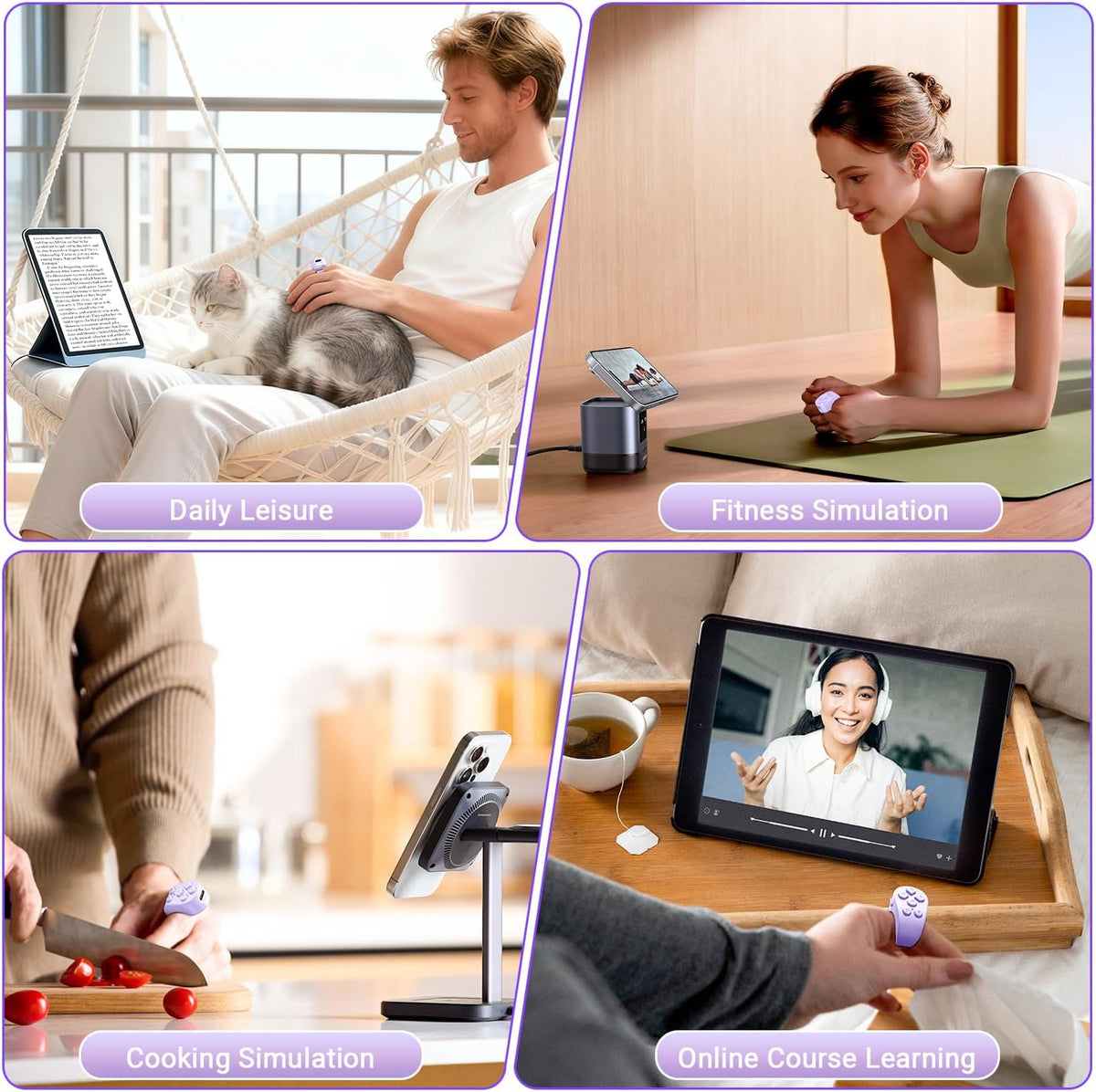 Tiktok Scrolling Ring Remote Control, Page Turner for Ipad Iphone Tablets | Wireless Camera Remote, Bluetooth Scrolling Ring for Tiktok Youtube Instagram Ios Android, Ergonomic Flexible Ring (Purple)