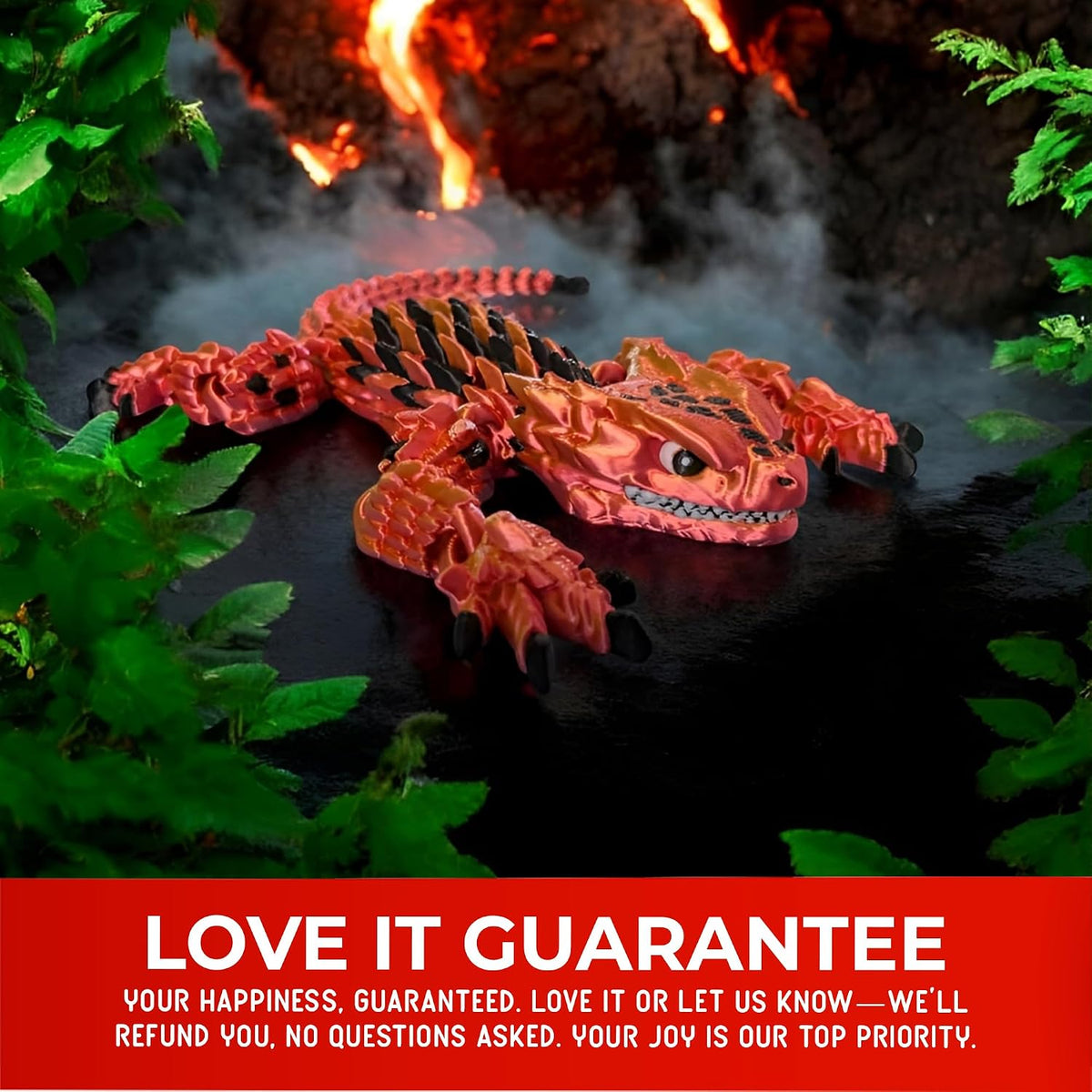 Stylish Articulated Armadillo Lizard - 3D Printed - Vibrant Hues, Calming Fidget Figurine for ADHD, Playful Reptile Model for Trendy Desks, Homes, Displays, Smooth Joint Movement (RED/GOLD IRONFLARE)