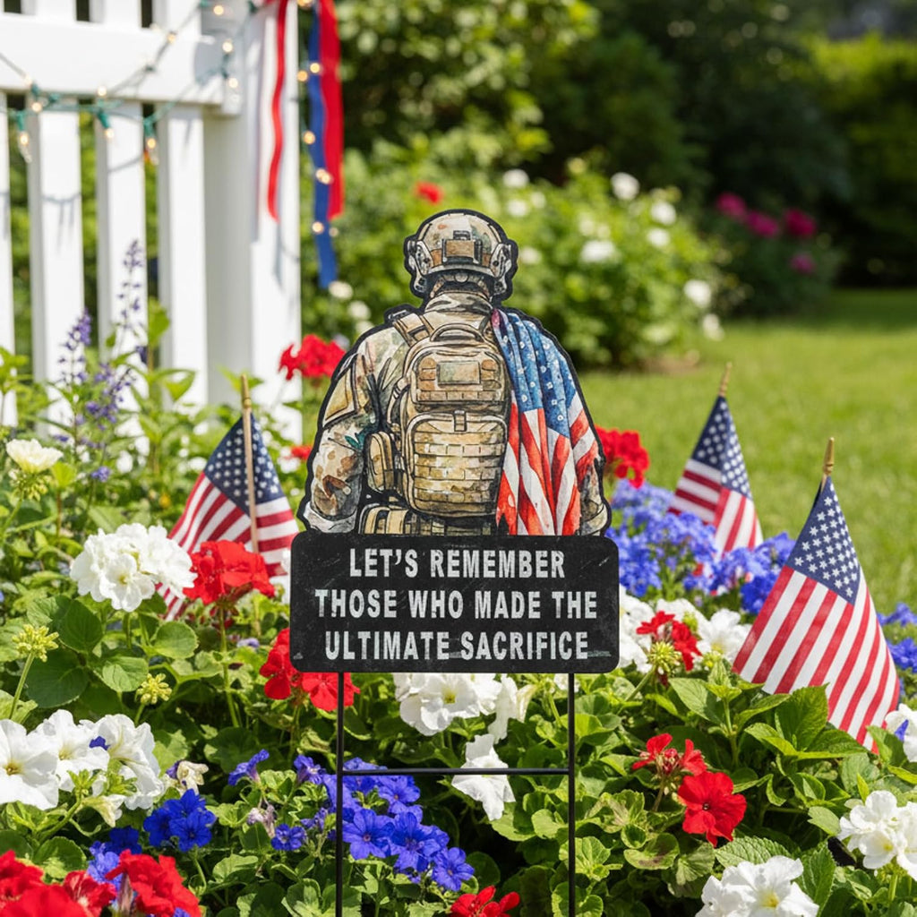 Memorial Day Decorations Outdoor - Metal Veteran Yard Sign Patriotic 4Th of July Memorial Yard Stakes for Home Decor 29.3×11.4 Inch