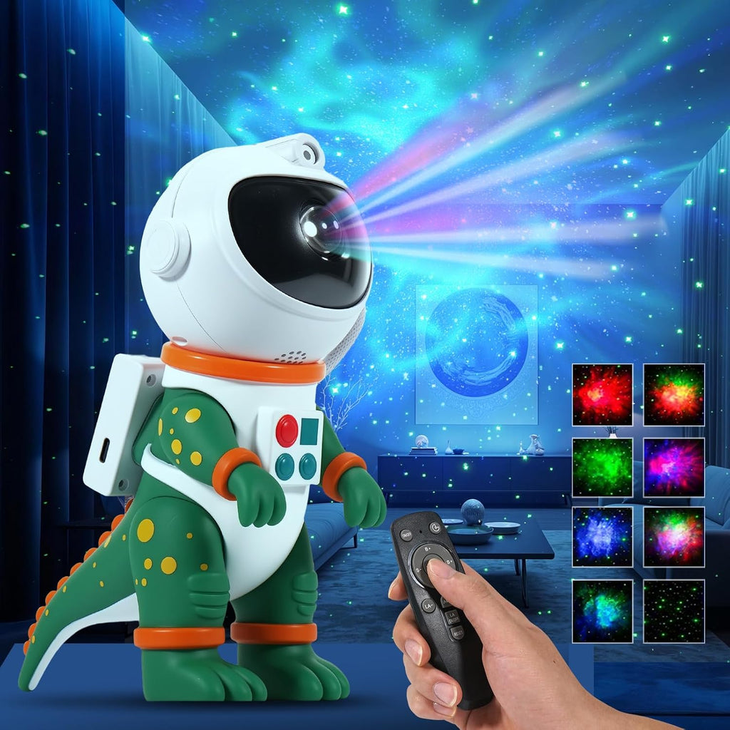 Galaxy Star Projection Night Light, Dinosaur Astronaut Space Projector with 8 Modes Starry Nebula Effects, Timer & Remote Control, Bedroom Ceiling Decor for Kids, Christmas Birthday Gift(Green)